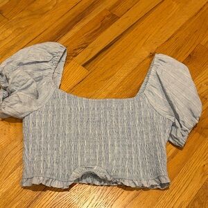 Le Lis Sky Blue Smocked Crop Top